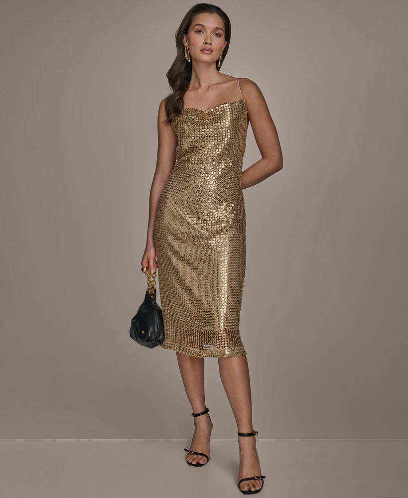 Donna Karan New York Women's Cowl-Neck Sleeveless Sequin Dress