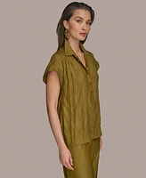 Donna Karan New York Women's Cap-Sleeve Crinkled Collared Shirt