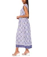 Msk Women's Printed V-Neck Short-Sleeve Maxi Dress