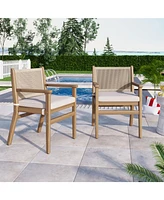 Acacia Wood Armchairs with Rope Back and Cushions, Set of 2