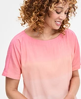 Jm Collection Women's Ombre Crinkle Short-Sleeve Top, Exclusively at Macy's