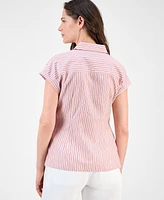 Nautica Jeans Women's Striped Cotton Side-Tie Blouse