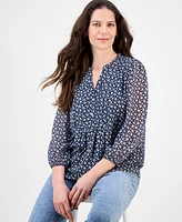 Nautica Jeans Women's Floral-Print Pintucked Blouse