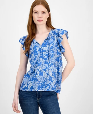 Tommy Hilfiger Women's Floral-Print Flutter-Sleeve Top