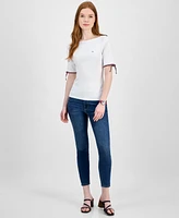 Tommy Hilfiger Women's Cotton Boat-Neck Tie-Sleeve T-Shirt