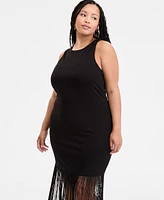 Bar Iii Plus Fringe Halter Dress, Exclusively at Macy's