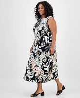 Kasper Plus Floral-Print Midi Dress