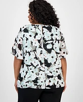 Kasper Plus Floral-Print Clip-Dot Shirt