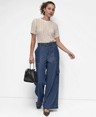 Dkny Womens Textured Top Lightweight Wide Leg Jeans