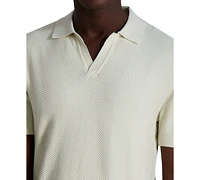 Karl Lagerfeld Paris Men's Short Sleeve Textured Open Collar Polo Shirt