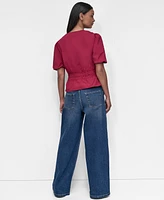 Dkny Women's V-Neck Puff-Sleeve Peplum Top