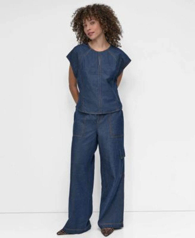 Dkny Womens Lightweight Cotton Denim Top Wide Leg Jeans