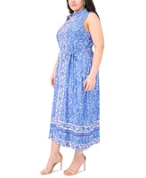 Msk Plus Zip-Front Border-Print Belted Midi Dress