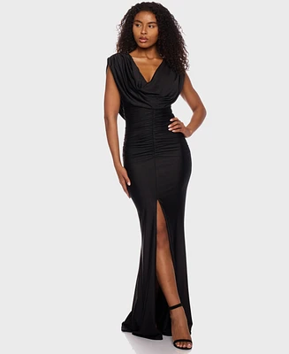 Alex & Sophia Juniors' Cowlneck Ruched Maxi Dress