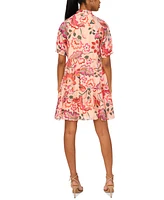Msk Women's V-Neck Short-Sleeve Tiered Babydoll Dress