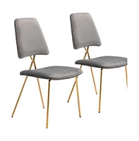 Set of Two Open Back Velvet Dining Side Chairs for Home Dining or Kitchen