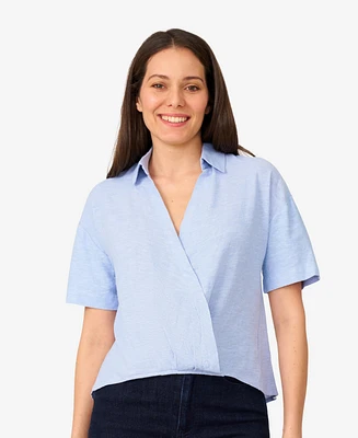 Cable & Gauge Women's Wrap Front Linen Blend Top