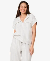 Cable & Gauge Women's Linen Blend Camp Shirt