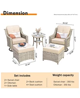 Xizzi 5 Piece Outdoor Patio Furniture Set,Wicker Conversation Set with Swivel Rocker Chairs,Ottomans and Side Table for Outside Porch Balcony Backyard