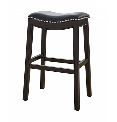 Faux Leather and Solid Wood Backless Bar Height Chair