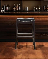 Faux Leather and Solid Wood Backless Bar Height Chair