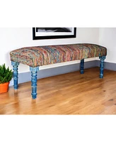 Rainbow Stripe Upholstered Bench with Legs for Living Room or Entryway