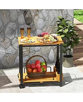 Outsunny Acacia Wood Outdoor Bar Cart, 2-Tier Outdoor Serving Cart,