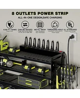 Hausource 4-Tier Power Tool Organizer Wall Mount Tool Storage Workbench W/8 Drill Holder Utility Shelving,Black