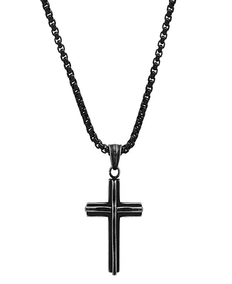 Steeltime Men's Black Ip Stainless Steel Cross Pendant Necklace