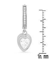Steeltime Women's Brass Simulated Diamonds Dangling Charm Heart Huggie Earrings