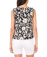 Vince Camuto Women's Floral-Print Crocheted-Trim Top
