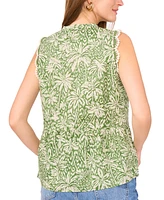 Vince Camuto Women's Peplum-Hem Floral-Print Crocheted-Trim Top