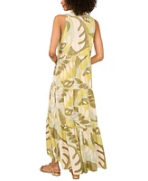 Vince Camuto Women's Split-Neck Tiered Ruffled Dress