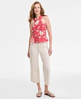 Tommy Hilfiger Women's Floral-Print Sleeveless Peplum Halter Top