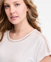 Jones New York Women's Extended-Shoulder Lattice-Neck Top