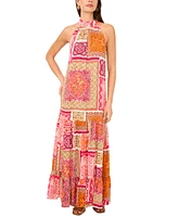 Vince Camuto Women's Quilt-Print Mock-Neck Maxi Dress