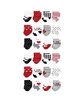 Hudson Baby Boys Cotton Rich Terry Socks 24-Pack, Mom and Dad Red Black