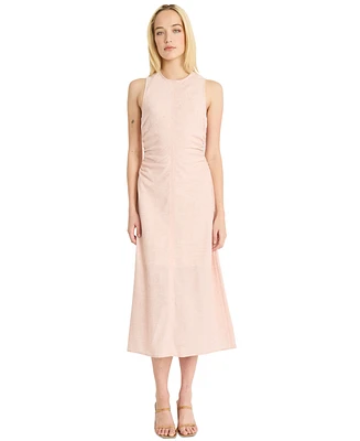 Luxely Women's Ruched Round-Neck Sleeveless Midi Dress