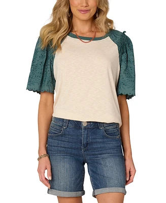 Democracy Women's Embroidered Puff-Sleeve Top