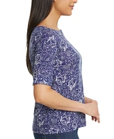 Gloria Vanderbilt Women's Alanis Printed Cuffed-Sleeve T-Shirt