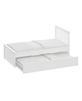 Solid Wood Bed with Pull-Out Trundle – Space-Saving Twin Bed Frame for Kids or Guest Room