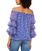 Vince Camuto Women's Printed Off-the-Shoulder Bubble-Sleeve Top