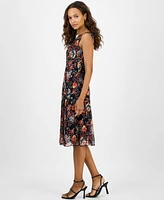 Connected Petite Floral Pleated Sleeveless Dress