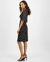 Connected Petite Printed Side-Shirred Butterfly-Sleeve Dress