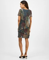 Connected Petite Printed Asymmetric Tiered V-Neck Dress