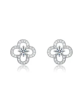 Elegant White Gold Plated with Clear Cubic Zirconia Flower Shaped Stud Earrings