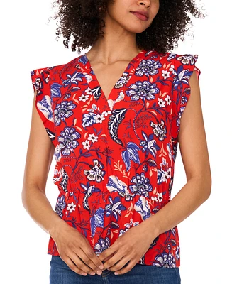 Sam & Jess Women's Printed Smocked Flutter-Sleeve Peplum Top