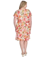 Jessica Howard Plus Floral-Print Tiered Shift Dress