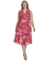 Jessica Howard Plus Floral Surplice-Neck Midi Dress