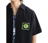 Scotch & Soda Men's Tailored Fit Short Sleeve Button Front Embroidered Pocket Shirt